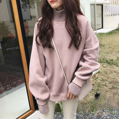 秋冬新款加绒加厚卫衣女韩版潮学生宽松懒惰假两件高领毛衣外套