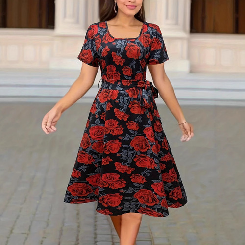 New European and American-style chic commuter floral-print dress for women