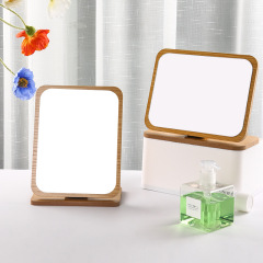 Wooden desktop makeup mirror for women, stand-up foldable single-sided makeup mirror, student portable dormitory desktop mirror, large size
