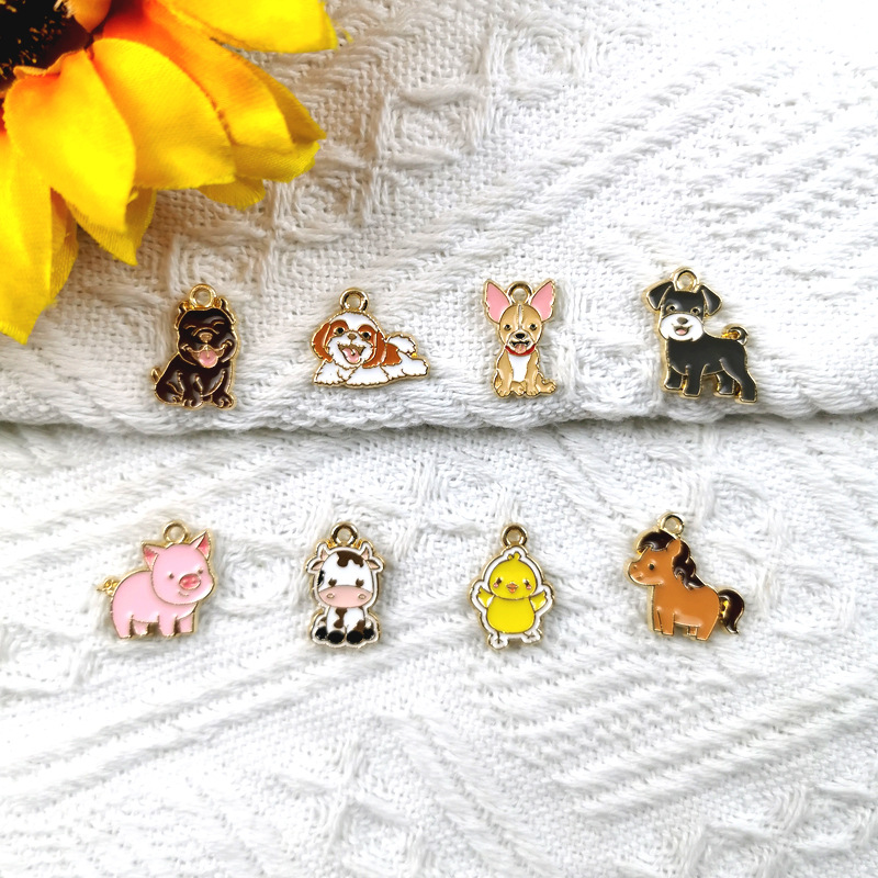 개 돼지 소 말 병아리 동물 작은 펜던트 DIY 수제 보석 액세서리 팔찌 키 체인 합금 펜던트 액세서리