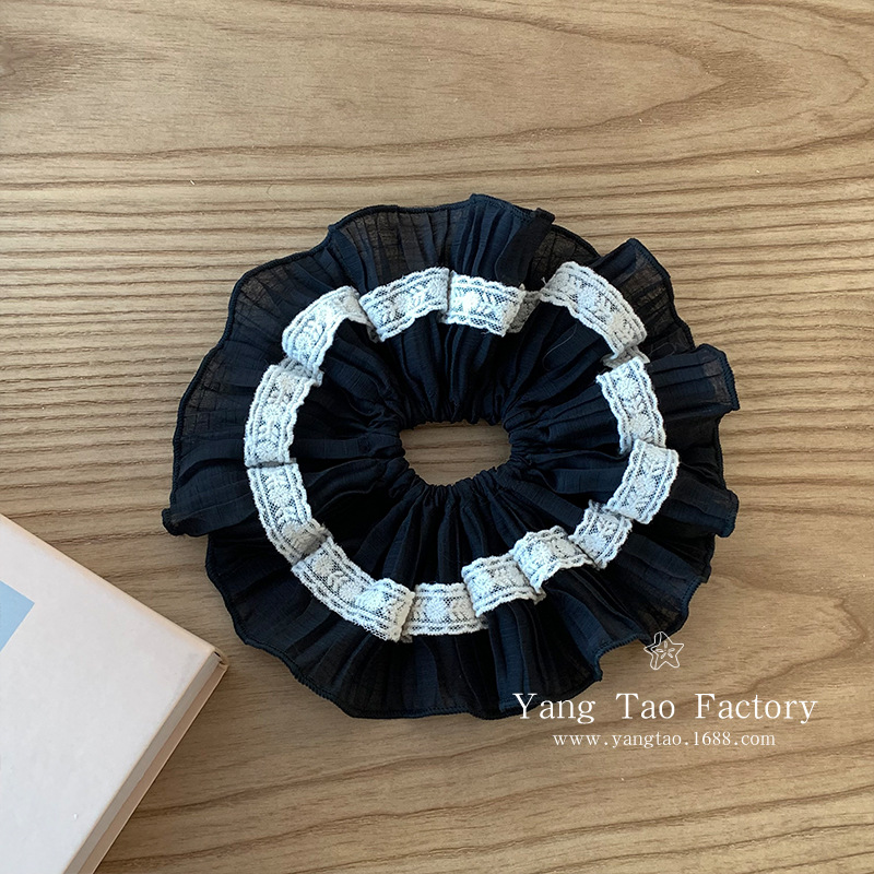Nuevo estilo coreano encaje plisado anillo para el cabello femenino con sentido de alta gama cola de caballo cuerda de cabeza grande accesorios para el cabello de moda de celebridades de Internet
