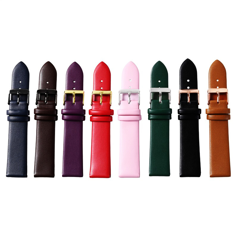 柔软薄平纹真皮表带配件 银黑金玫瑰金色针扣11个色8mm 10mm-24mm