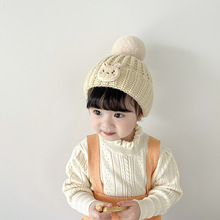 儿童针织帽纯色球球秋冬帽子可爱小兔子宝宝毛线帽男女婴童保暖帽