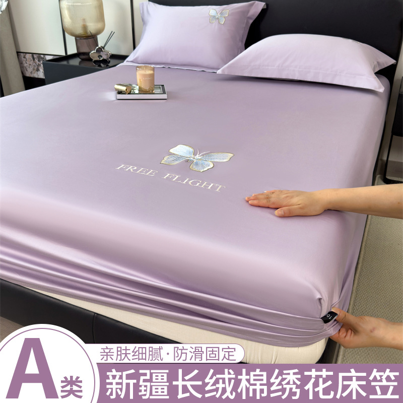 2025 nuevo estilo de lujo ligero de algodón de fibra larga sábana de algodón puro pieza individual 100 juego de cama de algodón cubierta protectora de colchón Simmons