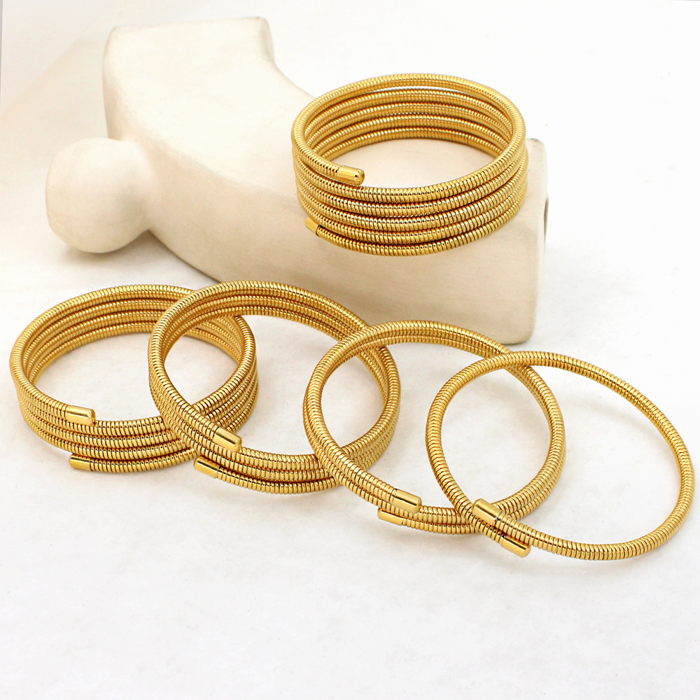 21g Weight PVD Coated Gold Plating Process 18K Gold, Real Gold Plated Plating Material 304 Stainless Steel Pendant Material Bangle Classification 304 Stainless Steel Chain Material 1 Piece Quantity Holiday, Daily Occasion 304 Stainless Steel Material Round Pattern Women's Gender Simple Style Style Waterproof Non Tarnish, Plating Craft PVD Coated 18K Gold Real Gold Plated Round 304 Stainless Steel Simple Style Waterproof Non Tarnish 304 Stainless Steel Bangle 9