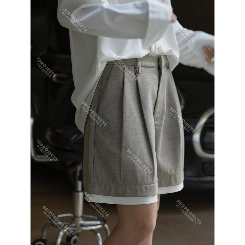 Spring and Summer New Paris Commuter Simple Contrasting Color Splicing Five-Point Pants Loose Slimming Mid-Pants for Women