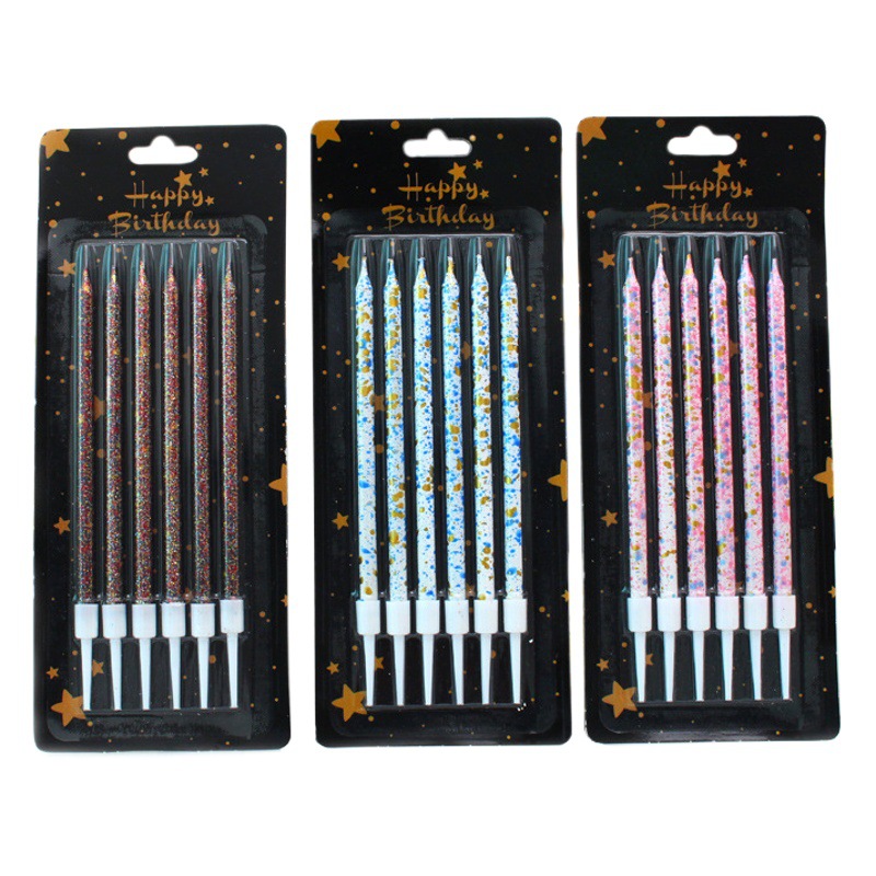 Tarjeta negra fresca 6 velas de cumpleaños colorido brillo polvo dorado impresión pastel hornear decoración vela con base