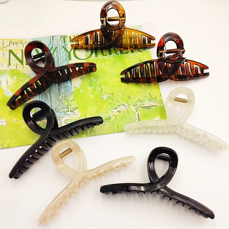 Cross-Border High-Quality Hairpin Pc Material Grabber Streamer Cross Clip Hair Accessories Back of Head Headdress Shark Clip Wholesale