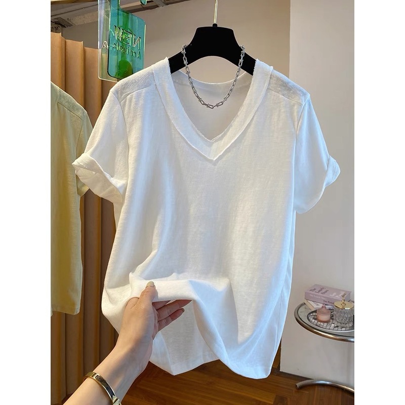 特大サイズ 150kg リバースウェアデザイン V ネック Tシャツレディース半袖 2025 新しいトップスファッショナブルな新しいスタイル多用途|undefined