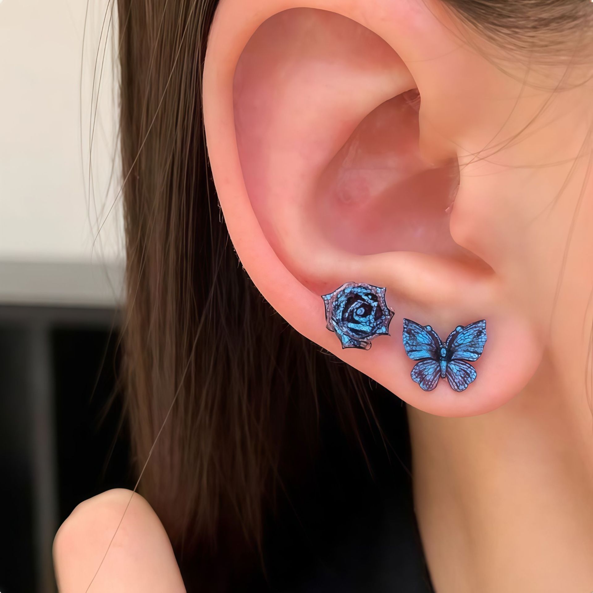 Blue Fine Glitter Dark Black Nail Art Accessories Soft Flower Nail Art Materials Butterfly Rose Nail Art Earrings DIY Accessories