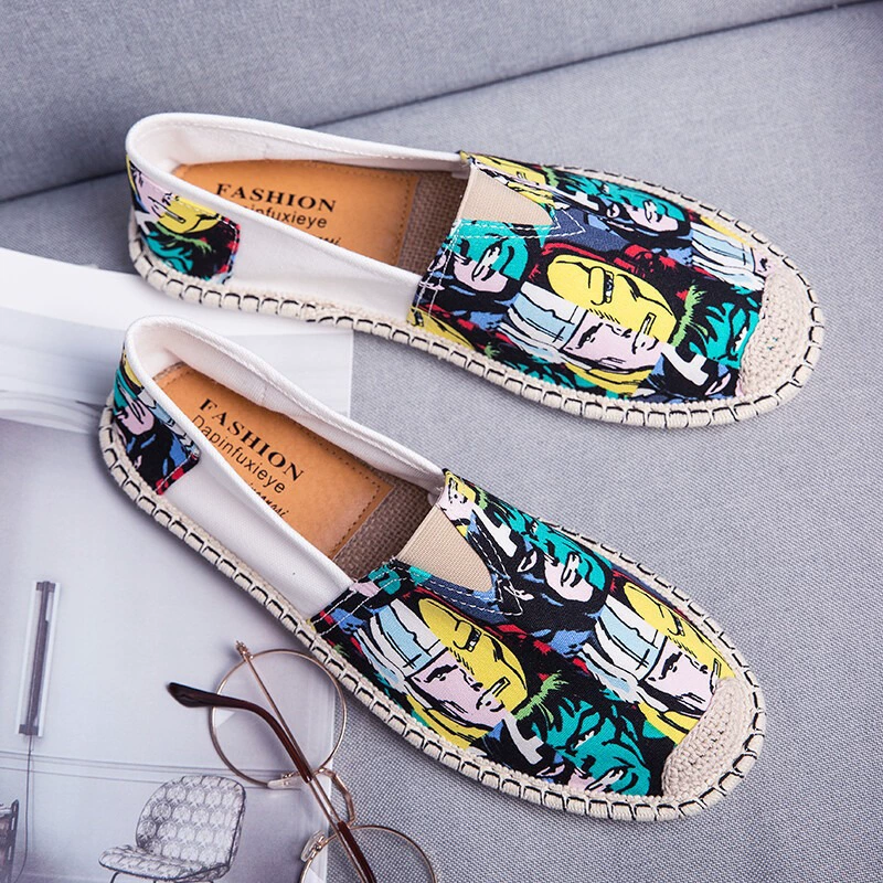 2025 весенние новые лоферы без шнуровки, повседневная обувь, рыбацкая обувь, мужская модная парусиновая обувь, модная обувь с принтом лица