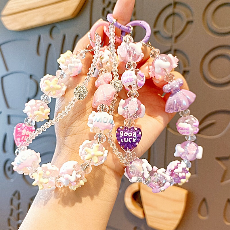Live-Streamed Dopamine-Style Hand-Painted Beaded Mini Skirt Phone Strap, Beaded Keychain, Wristband, Gift Pendant
