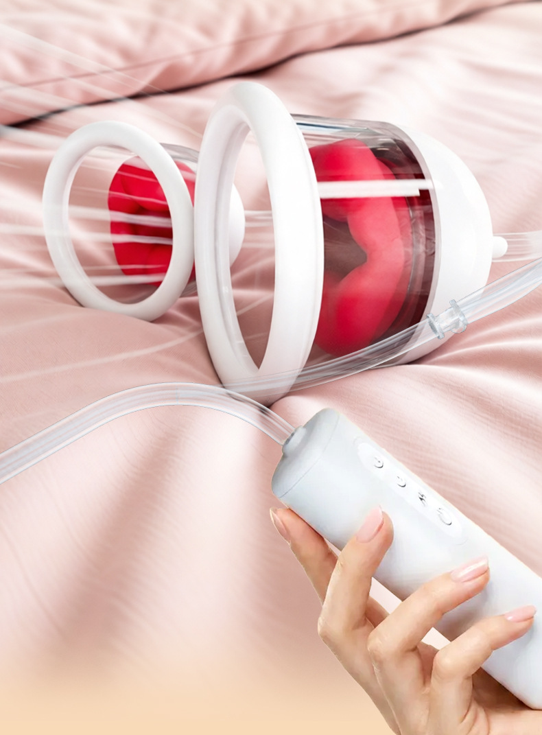 Double-Cup Breast Suction and Vibration Massager, Silicone Nipple Toy, Red — detail image 15