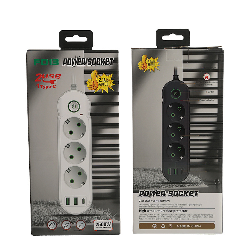 2USB + 1Type-C Black and White Mixed Neutral Box Interruptor General Comercio electrónico transfronterizo ruso