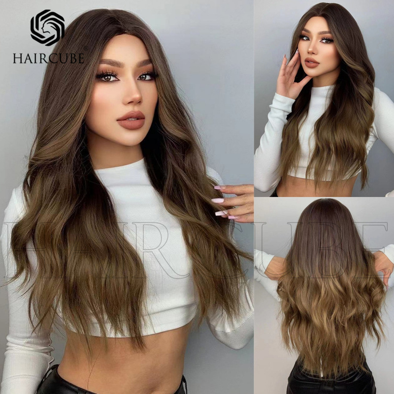 Cloud Bun Home Wig Big Wave Long Curly Hair Cover Asian Spice Girl Wig Stark Dye European and American Mid-point Full-head Wig