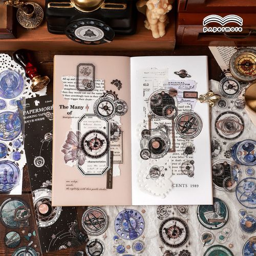 PaperMorePET segmented tape Galaxy Miles Series Crystal Ink Handbook DIY recycling stickers 6 pieces