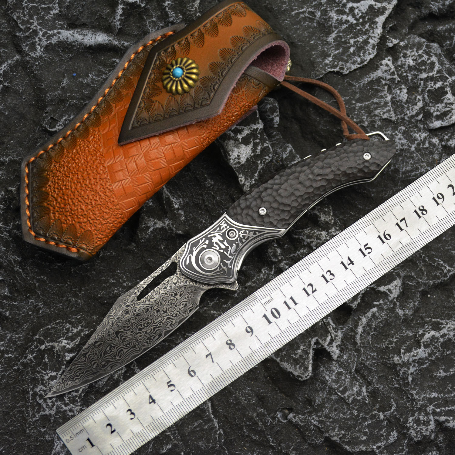 沧龙大马士革钢折刀VG10折叠刀花纹钢小刀户外刀具礼品刀收藏刀