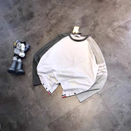即墨潮牌T`B25年春季新款长袖撞色四条杠学院风休闲百搭情侣款T恤