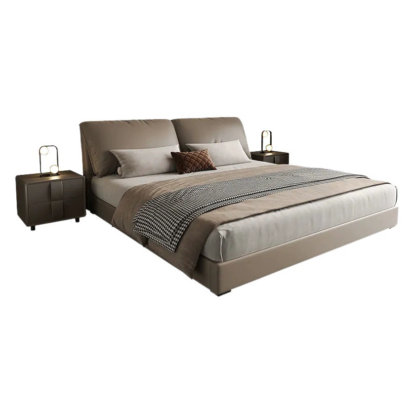 Легкие Роскошные минималистичные слоновьи уши первый слой воловьей кожи небольшая квартира высокого класса элегантная спальня двуспальная кровать новая свадебная кровать из натуральной кожи