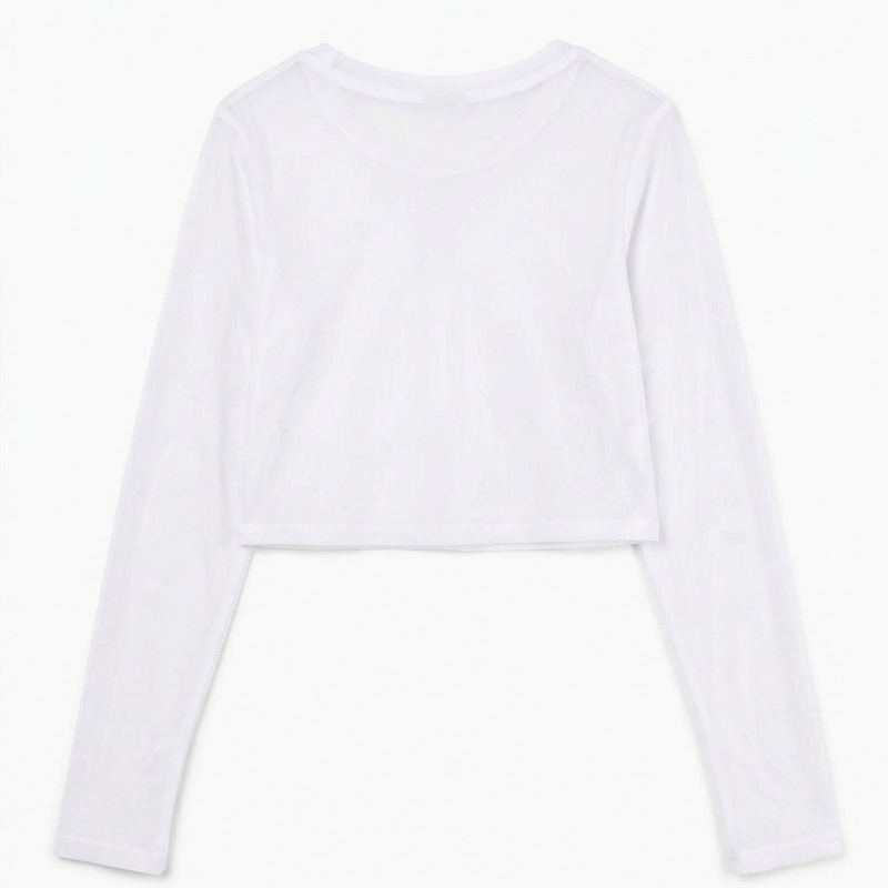 Cross-Border Hot-Selling Ck Mesh Long-Sleeve Short Top with 3D Digital Print, Summer Sexy Women's T-Shirt Wholesale Customization