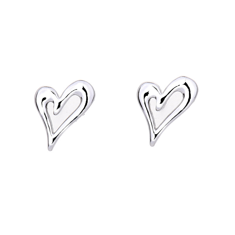 Korean Style 18K Gold Plated Earrings for Women Korean and Japanese Style Style Simple Cut Out Heart-Shaped Sweet Mini Heart Small Earrings