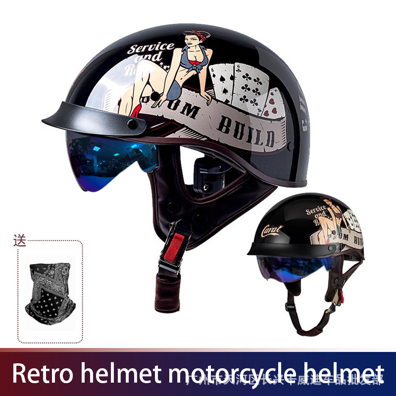 Motosiklet kaskı (dəbilqə) — Ha Lei Motorcycle Retro - 015-poker-beauty-with-mask-m