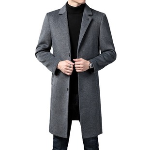Tommy Black High-End Woolen Coat Men's Mid-Length Suit Windbreaker Business Casual Men's Slim Solid Color Double
