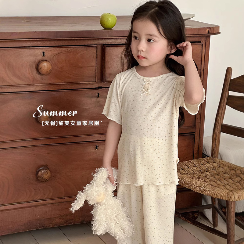 Girls' Pajamas Summer Modal Seamless Sweet and Cute Children's Home Wear Set 2026 Princess Style Air-Conditioned Clothing Girls' Pajamas Summer Modal Seamless Sweet and Cute Children's Home Wear Set 2026 Princess Style Air-Conditioned Clothing