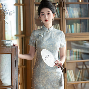 Young Style Slimming Look Korean Gauze Daily New Chinoiserie Stand Collar Cheongsam 2025 New Women's Retro Short-Sleeved Cheongsam Summer