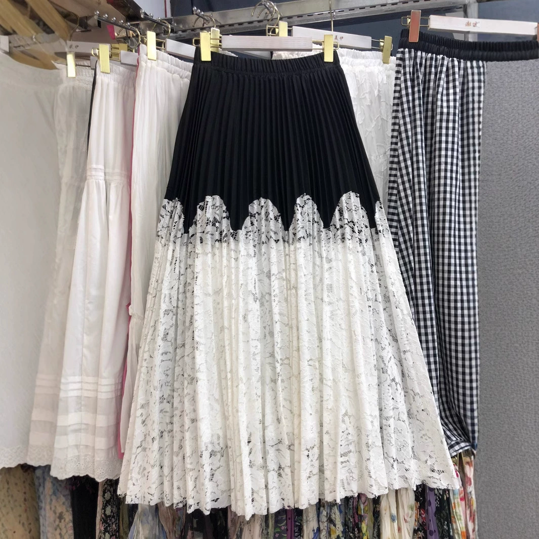 Трансграничный AliExpress внешняя торговля в европейском и американском стиле кружевная сшитая юбка с плиссированной юбкой