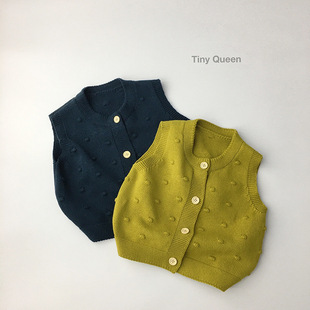 Contrast color spring Korean children's clothing men's and women's bright color vest spring and autumn sleeveless solid color spotted sweater knitted buckle