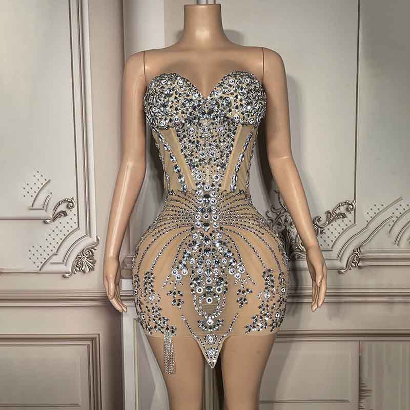 Novance new style women's shiny rhinestone Diamond evening dress ladies mini sexy prom dress