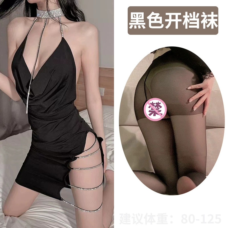 Ночной клуб женское нижнее белье sexy глубоко V вырез на спине струя возбуждающая цепь ночной клуб ночное платье набор