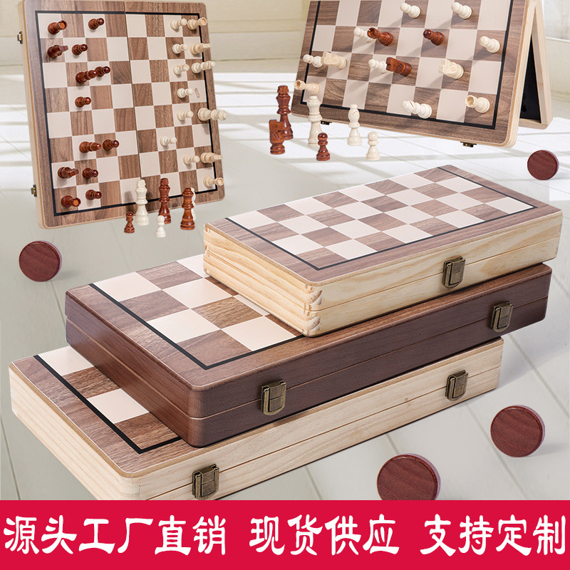 Transfronterizo de madera redondeado dos en uno plegable de ajedrez de calidad magnética de ajedrez juguetes educativos competitivos