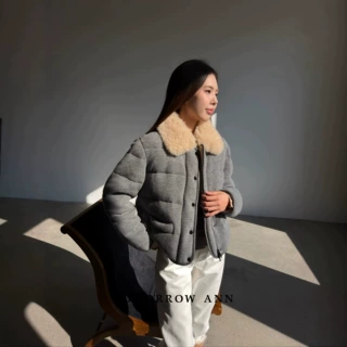 TOMORROWANN 90白鹅绒短款羽绒服 山羊绒毛领冬季保暖外套60196