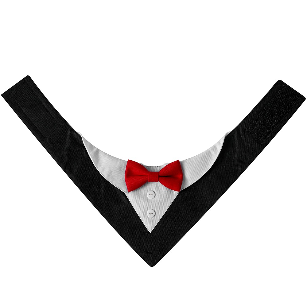 Fábrica en stock transfronteriza nuevo guapo estilo británico traje de boda mascota saliva toalla Velcro perro toalla triángulo