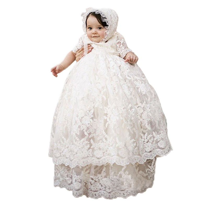 Conjunto de ropa de bautizo y primer cumpleaños para bebé, estilo europeo y americano, de manga corta, doble capa, con encaje largo, para comercio transfronterizo en Amazon, envío directo.
