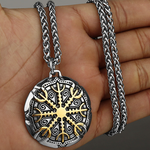 Viking Odin Logo Compass Titanium Steel Pendant European and American Style Men's Fashion Personalized Stainless Steel Pendant Necklace