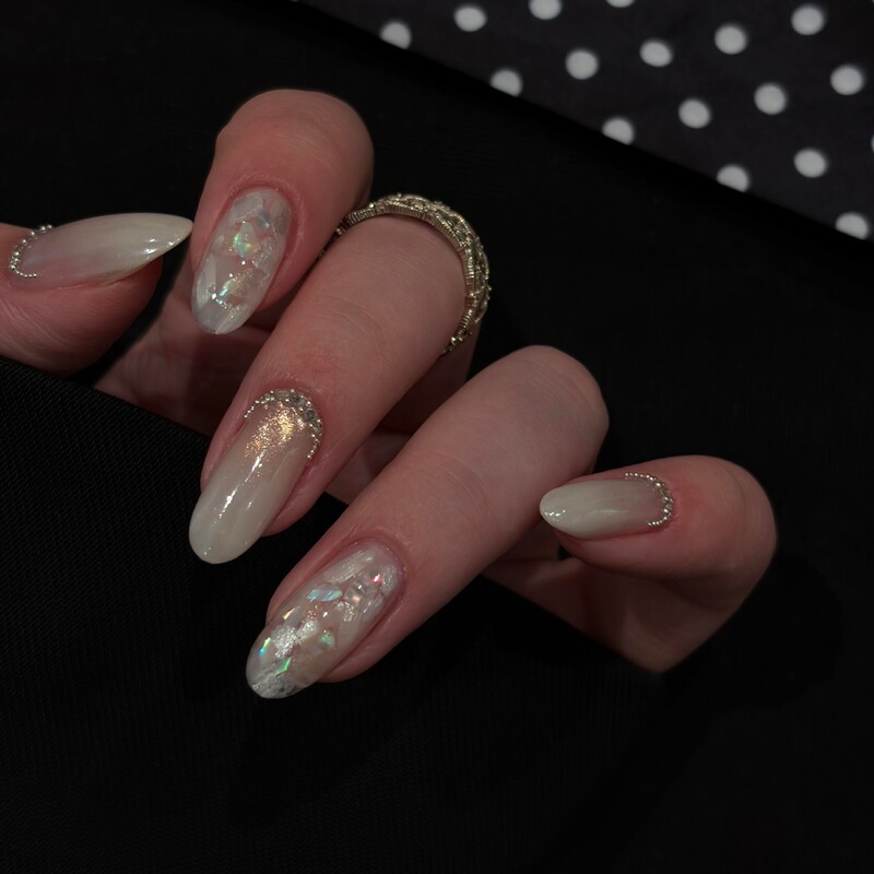 Ins Acetate Hailey Cat Eye Whitening Premium Handmade Wearable Nails, Whitening High-End Short Style Manicure False Nails Ins Acetate Hailey Cat Eye Whitening Premium Handmade Wearable Nails, Whitening High-End Short Style Manicure False Nails