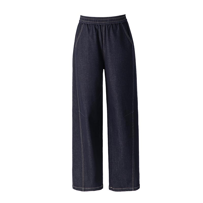 Quần jeans ống thẳng cạp chun dáng rộng suông cho nữ — màu xanh denim