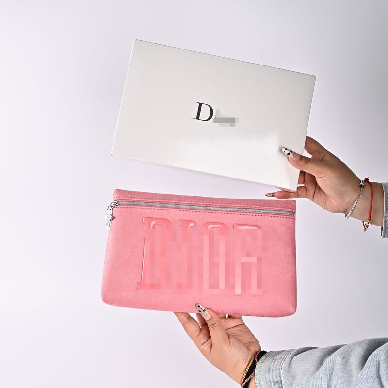 Counter Vip Gift Star Zipper Clutch Bag Cross-Border Foreign Trade Model Large Capacity Faux Leather Velvet Rose Red Makeup Bag