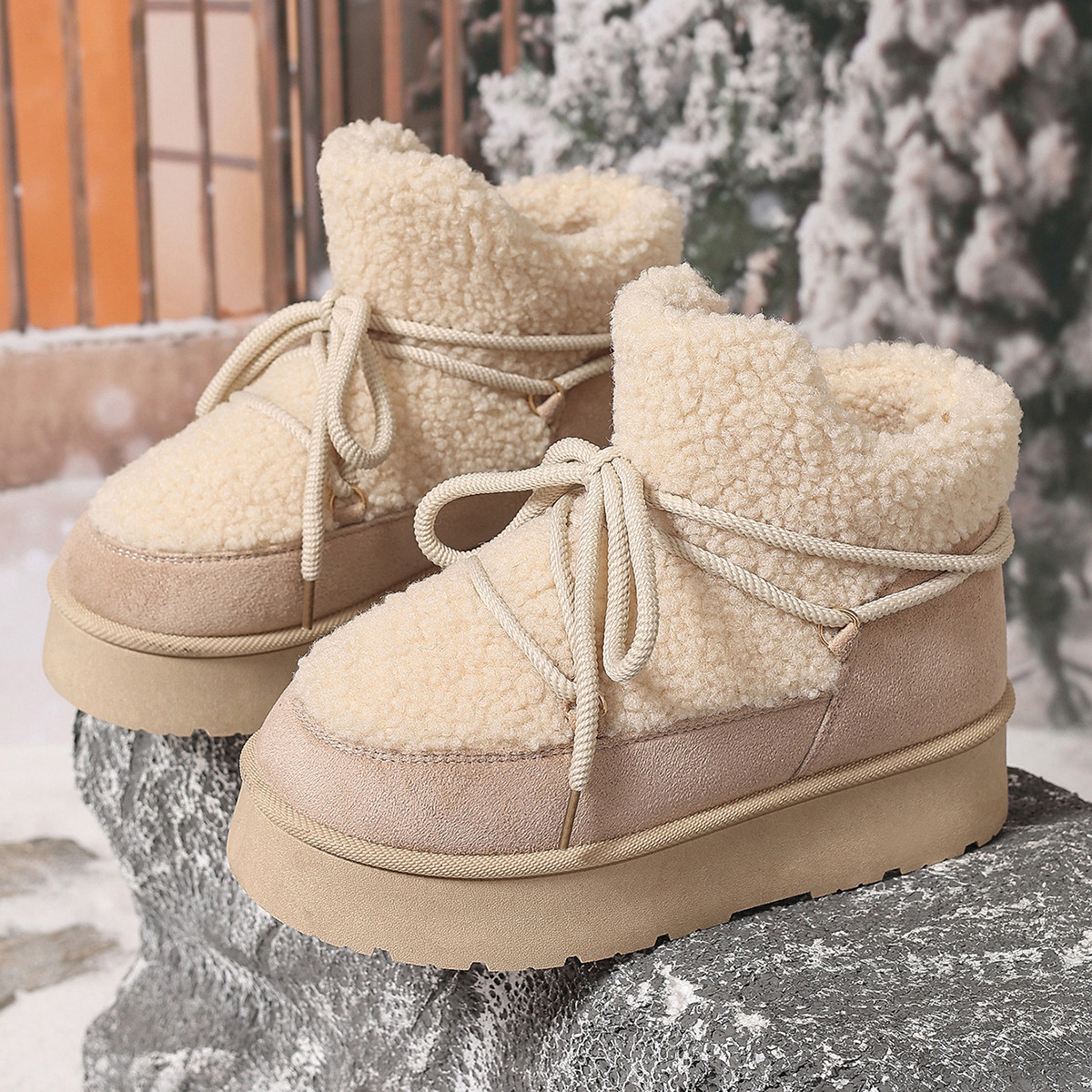 Autumn and winter new fashion cashmere thickened warm short tube slip-on elastic snow boots_voghion.com