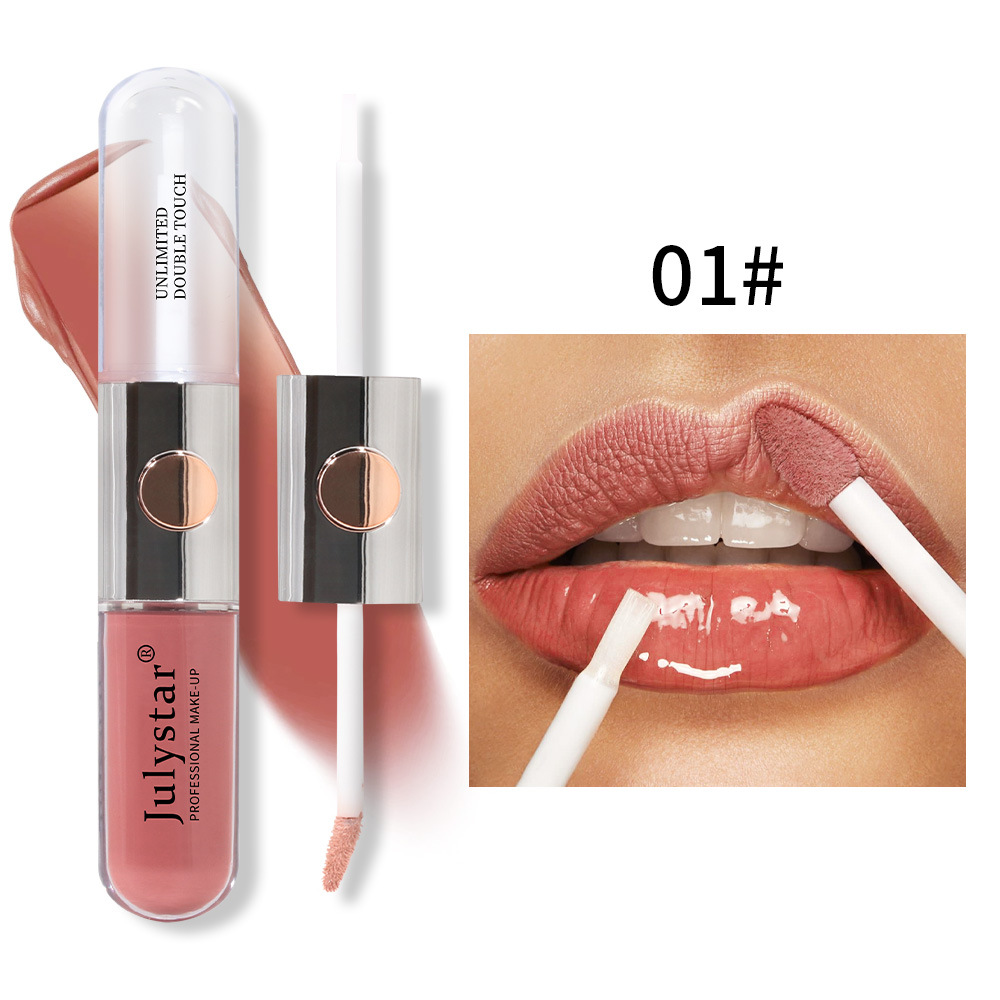 Julystar Beauty's double-head mirror lip gloss is easy to apply and does not fade or stick to a cup of water undefined