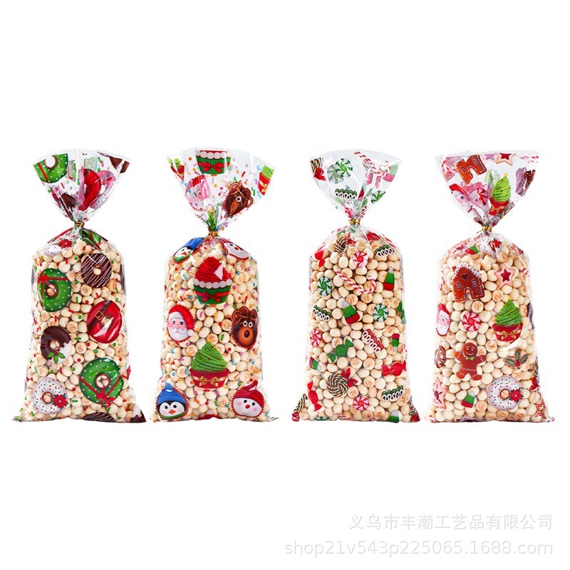 跨境圣诞礼品袋节日糖果包装袋圣诞老人圣诞树印花小零食包装袋子|undefined