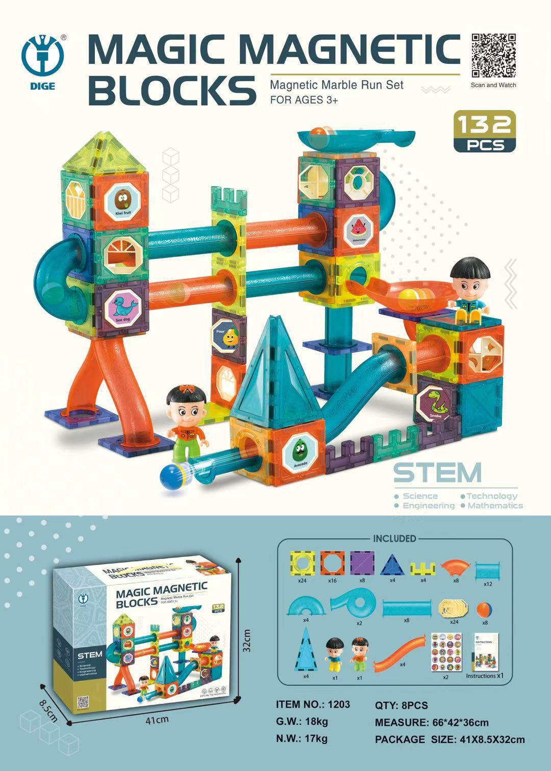 Bloques magnéticos con rodillos y tubos para niños