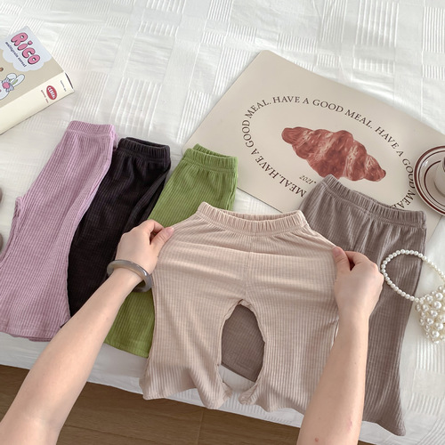 Korean style children's clothing spring and autumn new style girls' bell pants candy multi-color baby thin high elastic ribbed casual trousers trendy