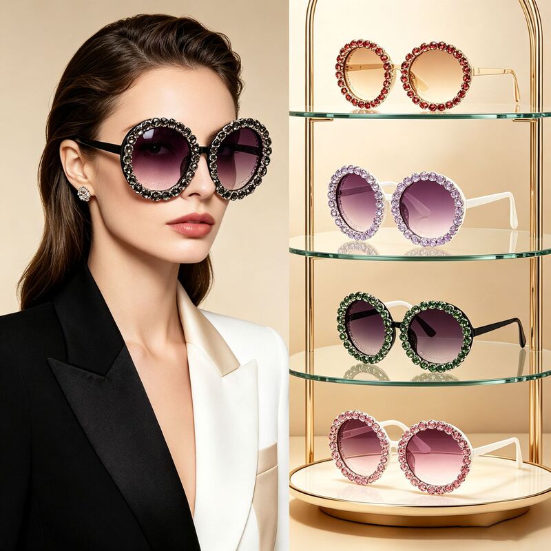 European and American brand retro exaggerated sunglasses for women, trendy with rhinestones, Rihanna style, metallic design European and American brand retro exaggerated sunglasses for women, trendy with rhinestones, Rihanna style, metallic design