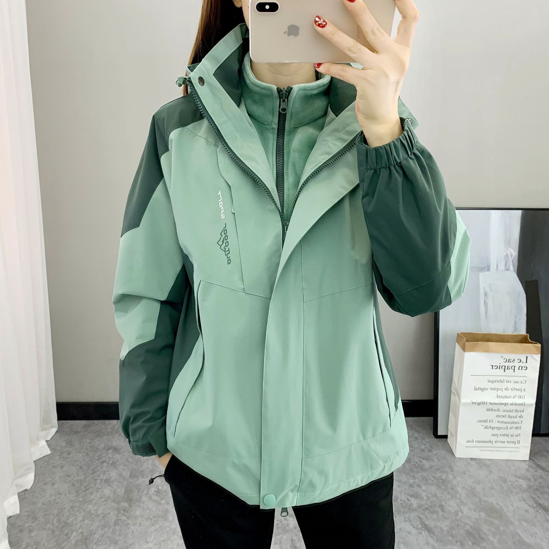 衝鋒衣女墨綠三合一學生幼師園服水貂絨防水透氣廣告服印字批發