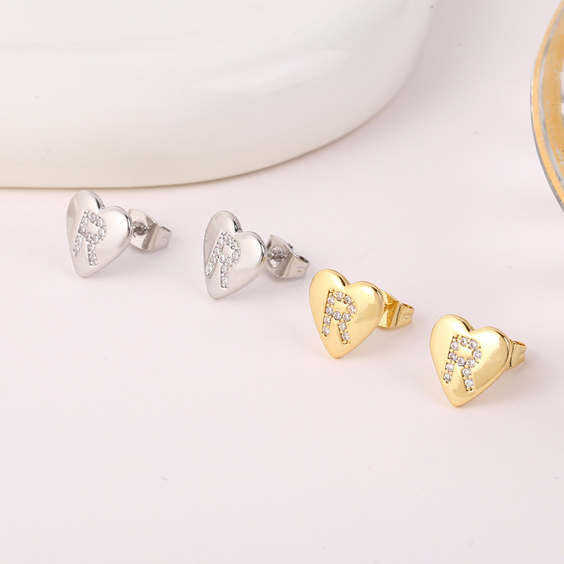 5g Weight Copper Ear Needle Material 18K Gold Plated, White Gold Plated Plating Material Rhinestones Inlay Material Ear Studs Classification 1 Pair Quantity Daily Occasion Copper Material Letter, Heart Shape Pattern Women's Gender Inlay Design Simple Style Style 1 Pair Simple Style Letter Heart Shape Inlay Copper Rhinestones 18K Gold Plated White Gold Plated Ear Studs 17