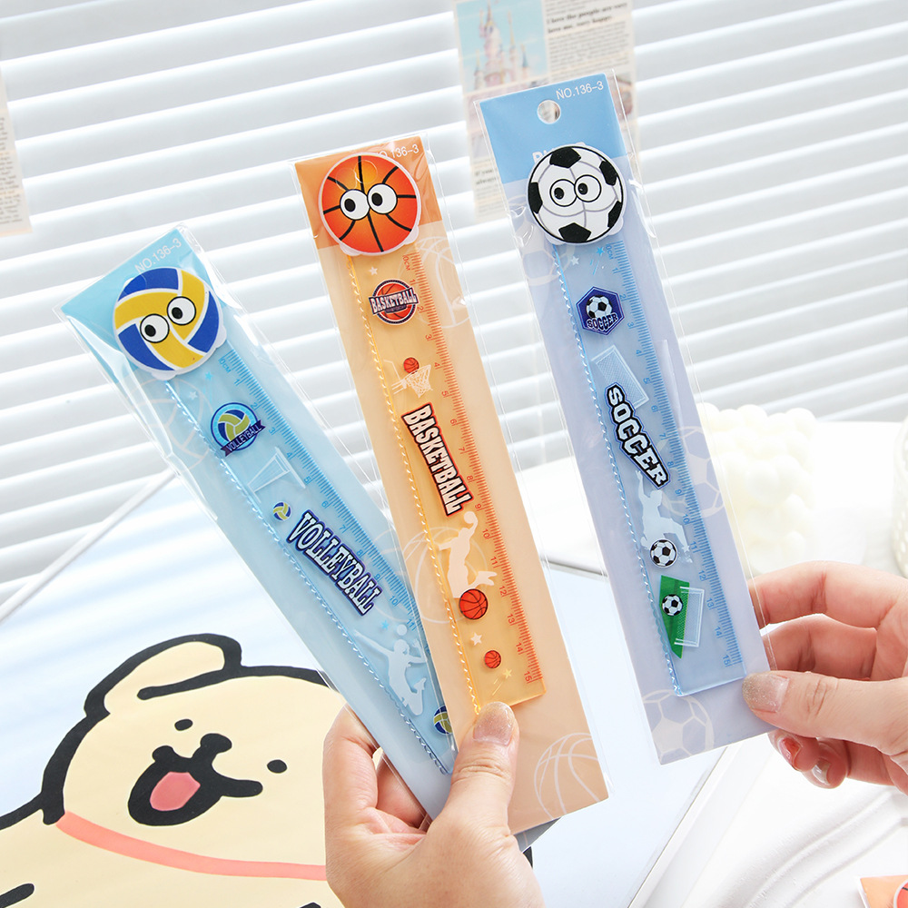 Bonita regla de baloncesto de fútbol dibujos animados 15cm onda regla de medición de pupilos de primaria artículos de papelería